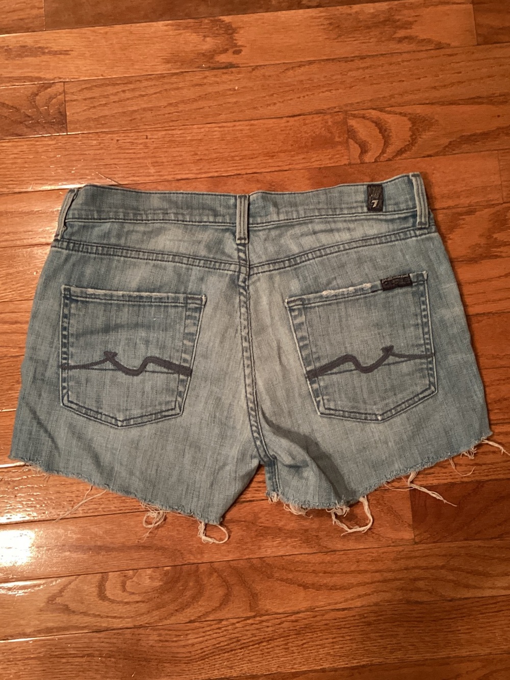 7 For All Mankind Light Blue Distressed Denim Cutoff Shorts